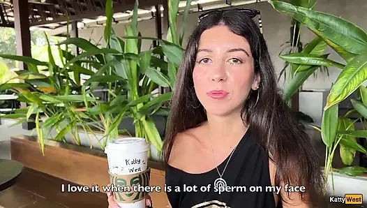 Starbucks'ta çılgın boşalma - umumi tuvalette sakso, spermle kahve içme