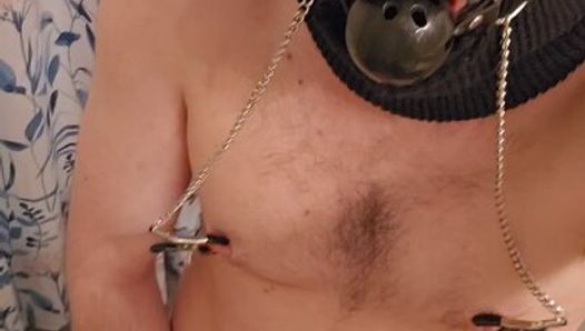 sub blixx faggot sucking ball gag with nipple clamps