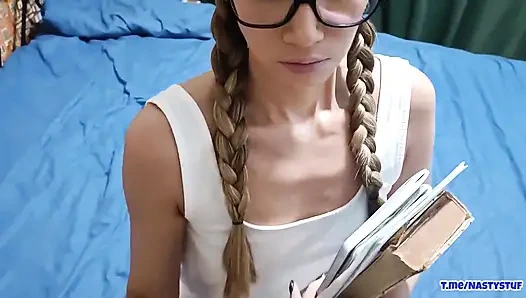 Shy Librarian with Small Tits Turned Out to Be Avid Anal Lovers and One Cock Is Not Enough for Her