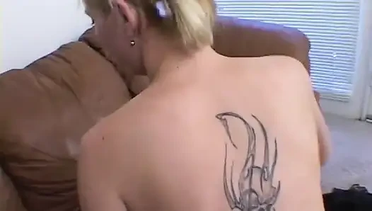 Lusty blond chick gets her pussy stuffed on couch