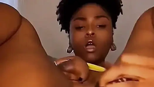 Black ebony pussy wet dildo fucking moaning