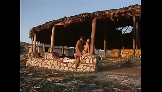 Threesome - Two Young Big Tits Friends on Vacation Share a Surfer's Big Cock on the Beach