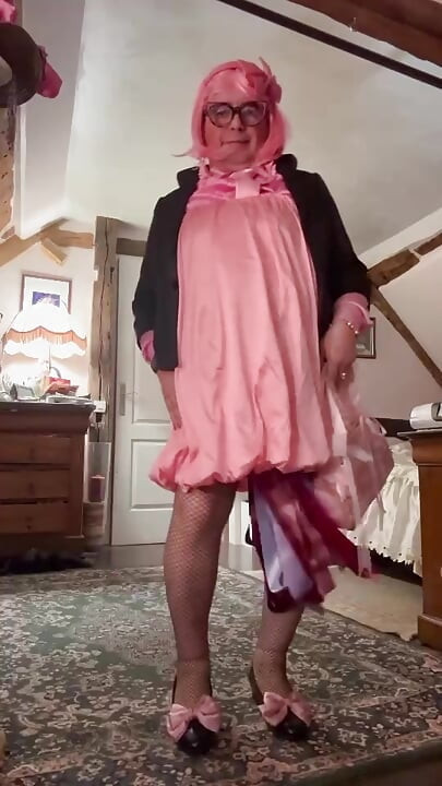 Dressed all in pink for an evening