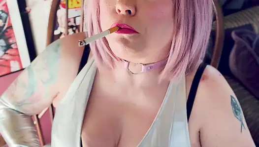 Barbarella Tribute! Tina Snua Dressed In Silver Including Knee High Boots & Gloves Smokes 2 Cigarettes Tip To Tail