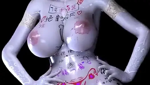 3D шлюшка с большими сиськами обнаженная, ее огромные натуральные сиськи сидят на большом члене