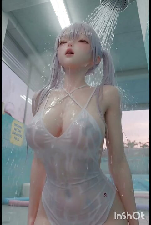 穿着泳衣的可爱动漫女孩在游泳池里自慰并做爱
