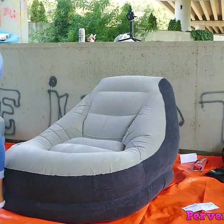 Riding his cock outside while making him to use a condom