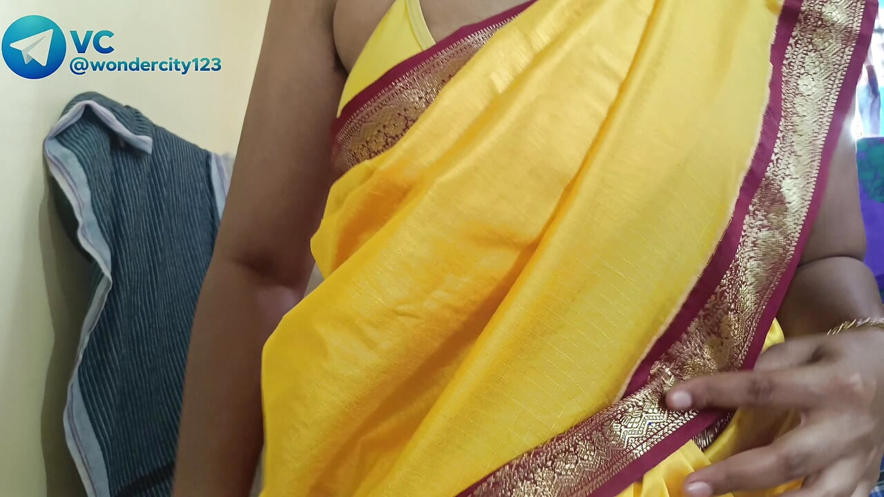 Yellow saree hot breast nipple licking