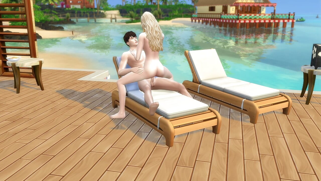 Couple in love have sex in public on the beach. The sims