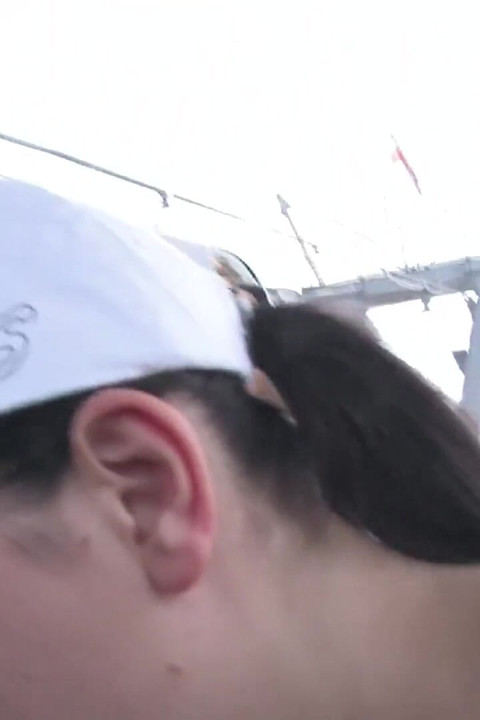 Sucking his dick and showing her boobs