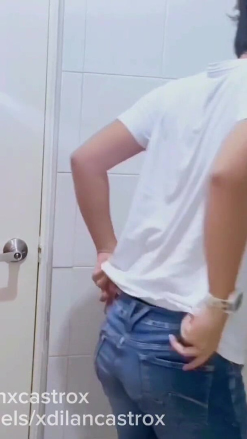 Cruising straight footballer fucks bareback young gay man takes off his condom in bathroom and cums inside his ass creampie open ass | Clip 2