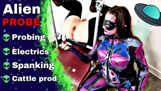 Femdom alien cosplay experiment, bdsm bondage, halloween, e-stim, vee prik, buttplug, training nul