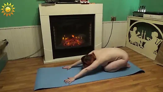 Naked Yoga by the Fireplace. Full Body Stretching