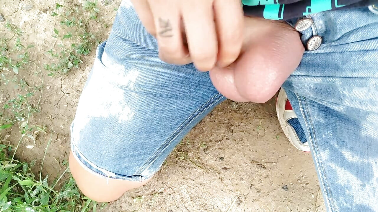Mijo em si mesmo e no chão com pau sem cortes no caminho ao ar livre