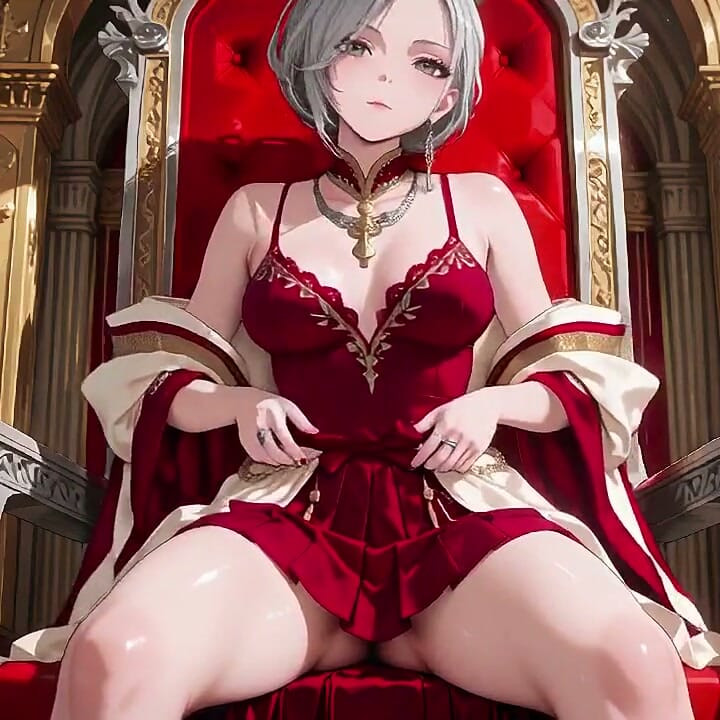 Silver Queen on the Golden Throne! Red Silk, Lazy Gaze, and a Teasing Glance That Melts You