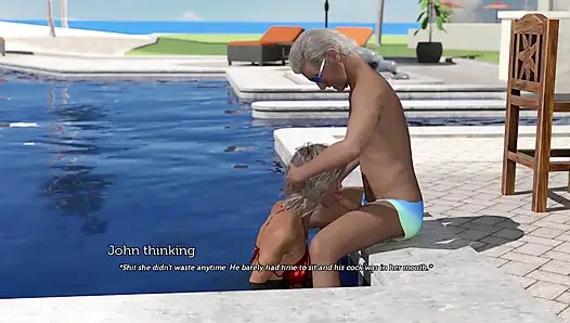 Tacos lagi asik nyepong kontol pria tua dan nyepong kontol suaminya di pinggir kolam renang - episode 90