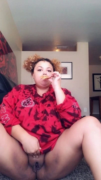 Eating Pizza with my pussy hanging out
