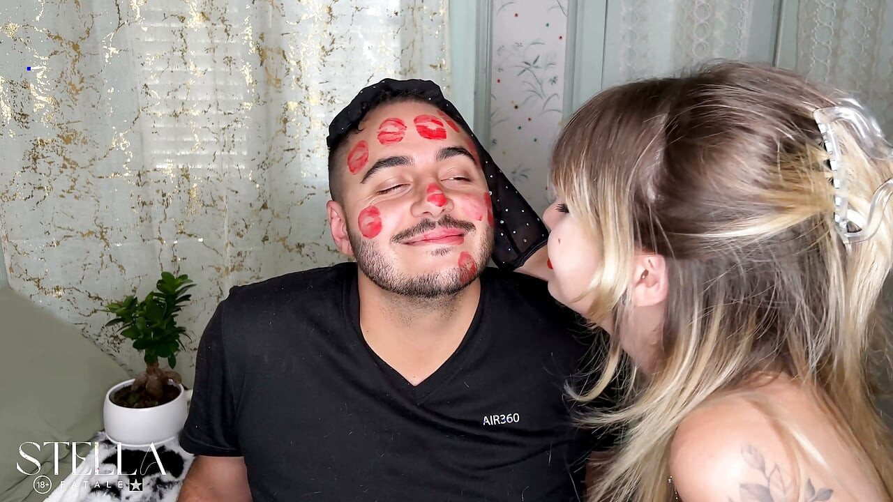 Red Lipstick Kisses Cover His Entire Face