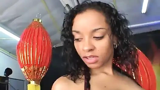 Young Black Teen Gives an Amazing Blowjob to a White Hard Cock