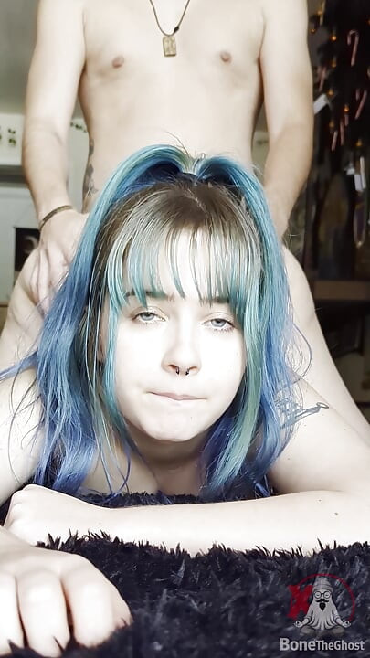 Blue Eyed Blue Hair 18 yo Teen Sucks and Fucks