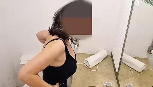 Wife comes out of the bathroom with her mouth all dirty with sperm.