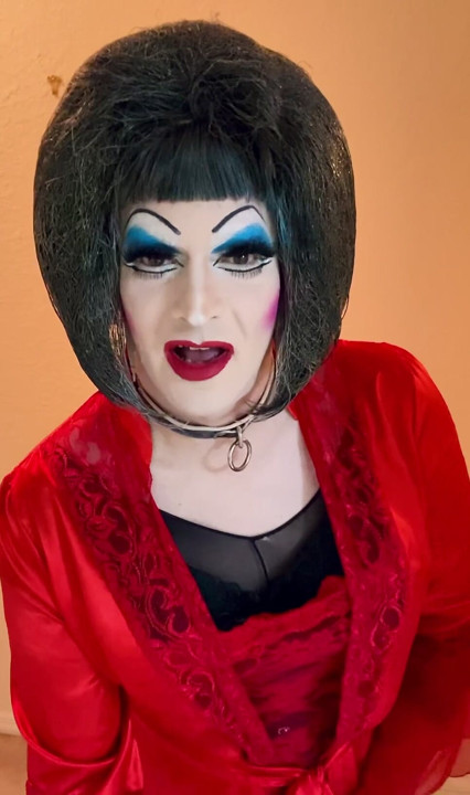 Dolled up sissy in heavy makeup and ready to please