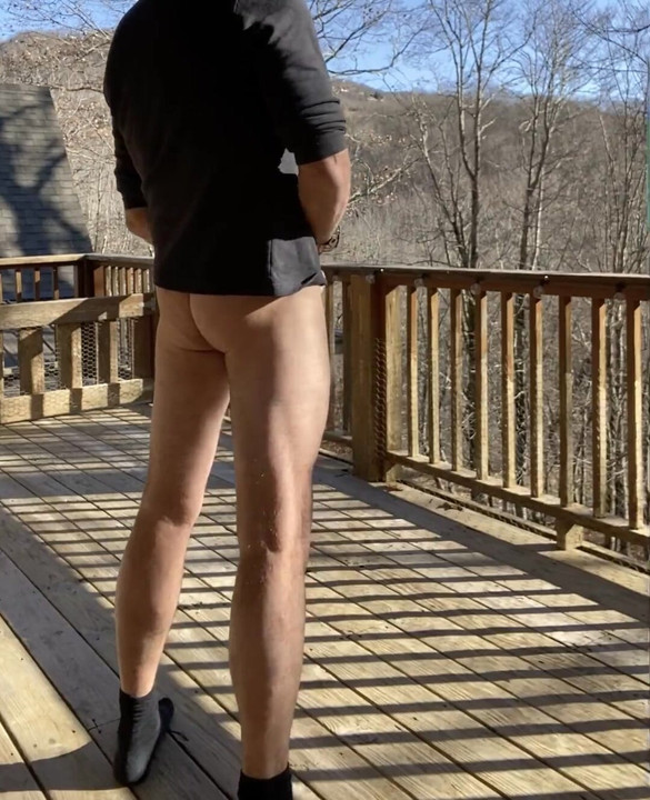 Jerk off outside back porch public