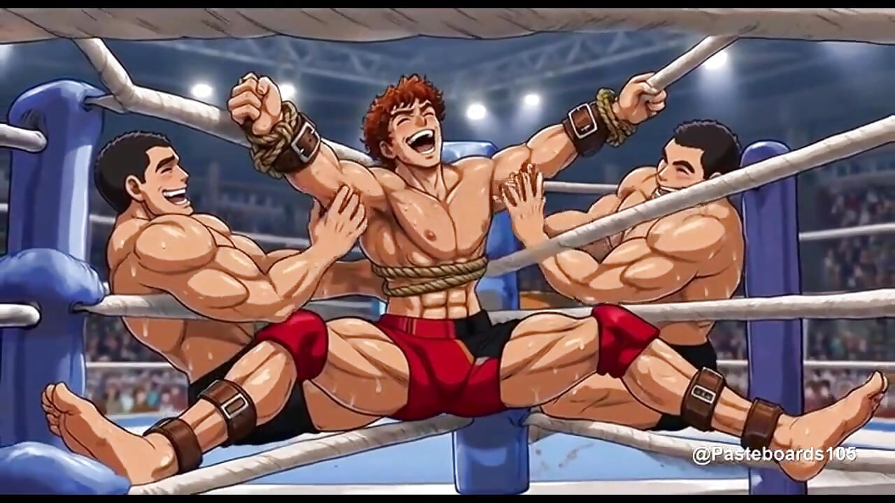 Roped To The Turnbuckle - Bare Hands On A Bound Wrestler's Armpits And Ribs (2D Anime Bara)