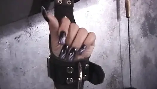 Hot black whore gets her mouth taped and is bound to chair