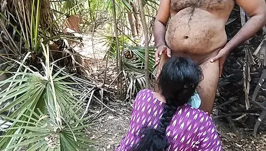 Housewife sucking and licking forest outdoor
