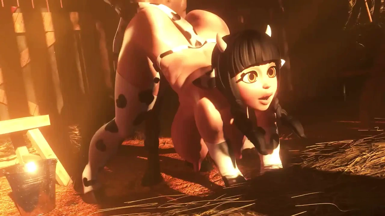 女牛仔角色扮演少女被农民干菊花（逼真3D）