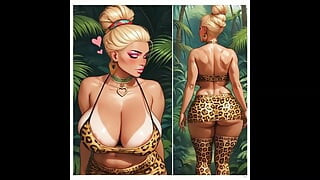 Futanari bimb, full lips, plump, blue eyes, blonde hair freckles, pornstar, BBC jungle fuck AI Generated
