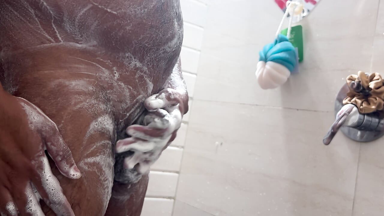 Indian man trim private part hair & masturbating during shower