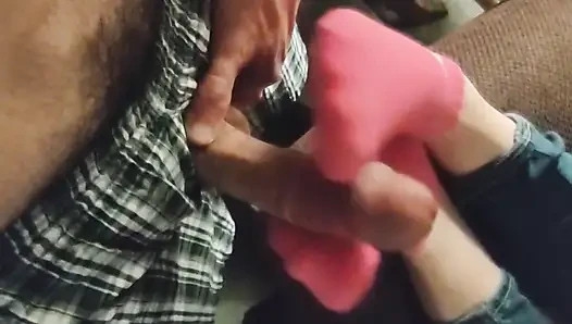 Pembe seksi gösterisiz nike çoraplı ayakla mastürbasyon - çorap elle muamele mavi ayak bileği çorap boşalması