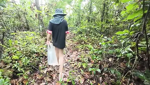 Thai Girl Walking Showing Along the Side of the Field Road in the Countryside Thai Outdoor Public