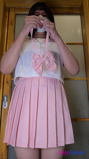 Sissy Kanisa's Fitting Room: Try on Pink Seifuku (japanese Sailor College Uniform)