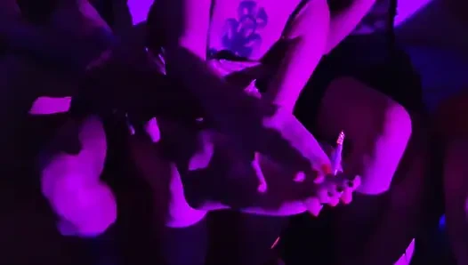 Candy Crush, Queen Kimi, Von Poison and Luna Olvr Smoking with Their Feet, Stripping and Kissing
