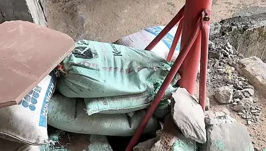 Outdoor sex in under construction building with cute girl, tight pussy sex