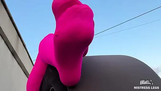 Pink Nylon Tease on the Rooftop at Sunset - Feet and Big Ass