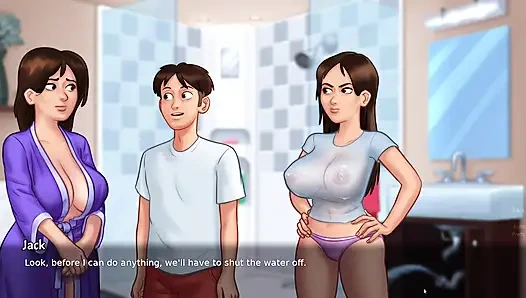 Stepson peak at her stepsister showering (Summertime Saga)