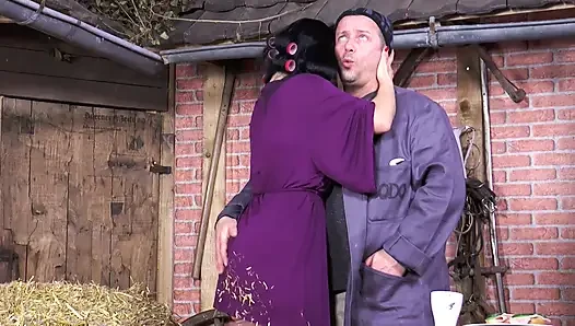 Hot anal sex with sexy brunette at the barn