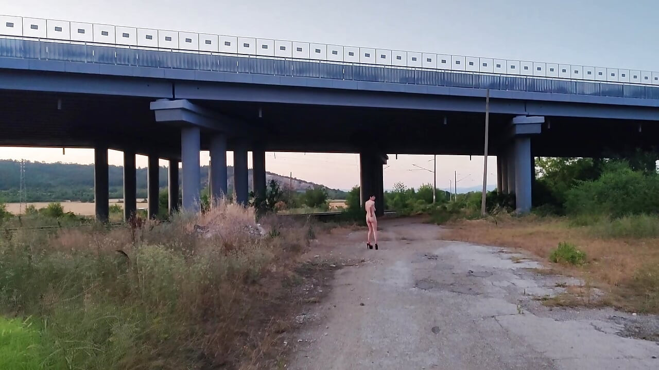 Köle trende tıraşlı amcığını gösteriyor