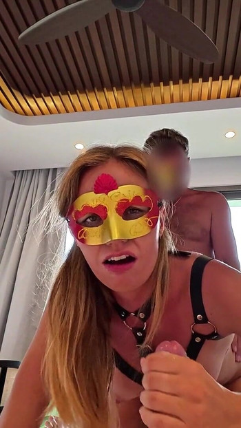 Key moment from "Amateur Threesome MMF Sex While Husband is Watching - Ass, Pussy, Mouth Destroyed, Cum Everywhere"