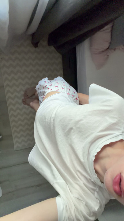 cute teen femboy teasing in pyjama