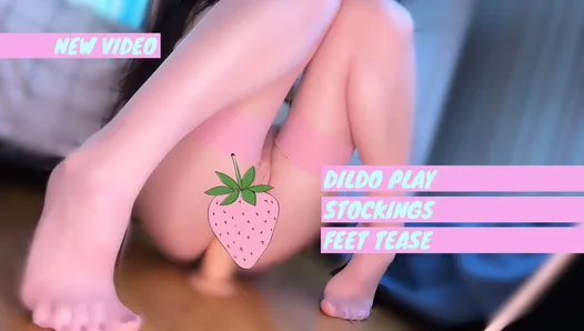 Pink stockings dildo riding teaser
