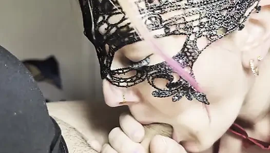 Afternoon Throat Service - Black Dress Swallows Every Drop