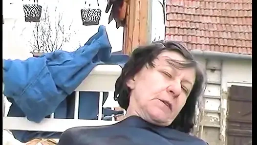 Horny granny wants younger guy to fuck her in the backyard