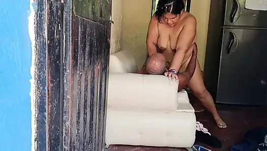 a housewife with big buttocks is a real slut; She cheated on her husband with his former neighbor while he was at work.