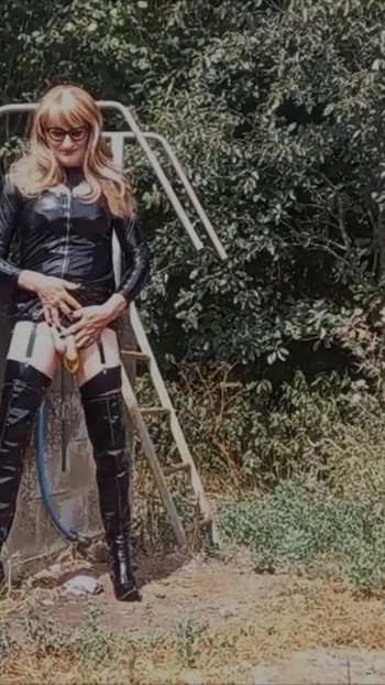 Must-see moment from "Crossdresser Wanking Outdoors, Squirting Milk, Pissing"