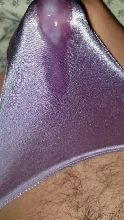 Cumming in a new satin thong